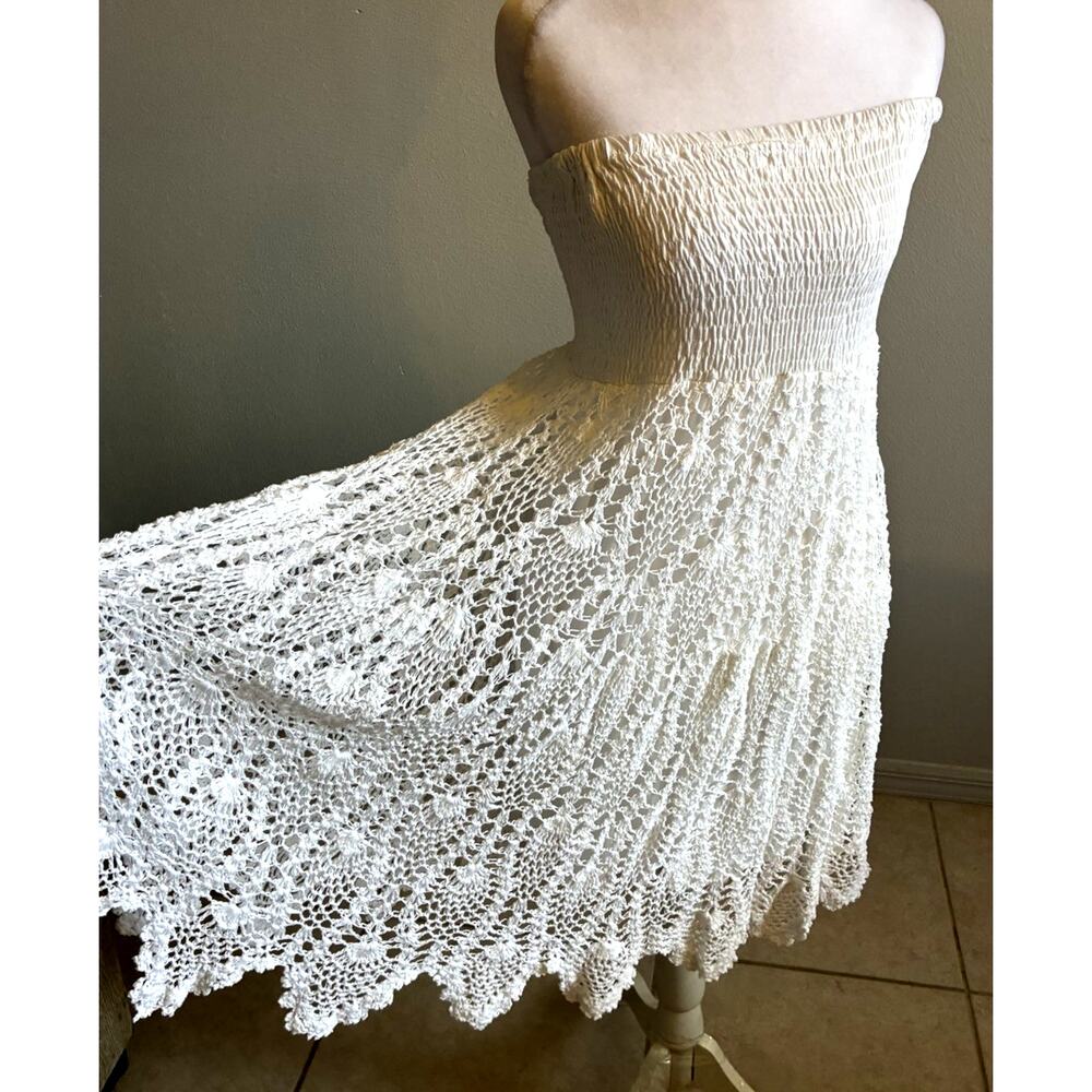 NEW White Crochet Maxi Skirt Dress Beachy Coastal Hippie Festival Mermaidcore M